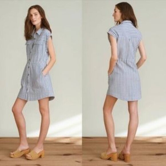 Veronica Beard Cris Dress Button Front Shirt Sleeveless Collar Stripes S NEW - Picture 3 of 10